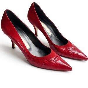 Nina Red Snakeskin Pointed Toe Kitten Heels Size 9M | Vintage Classic Pumps